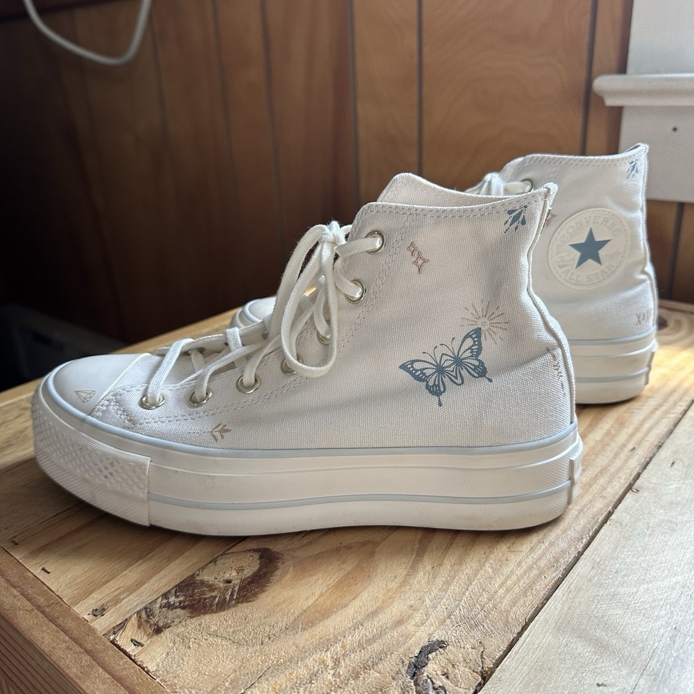 Women Converse All Star Lift Platform High Tiny Tattoos A07135C Shoes 7.5 Ivory